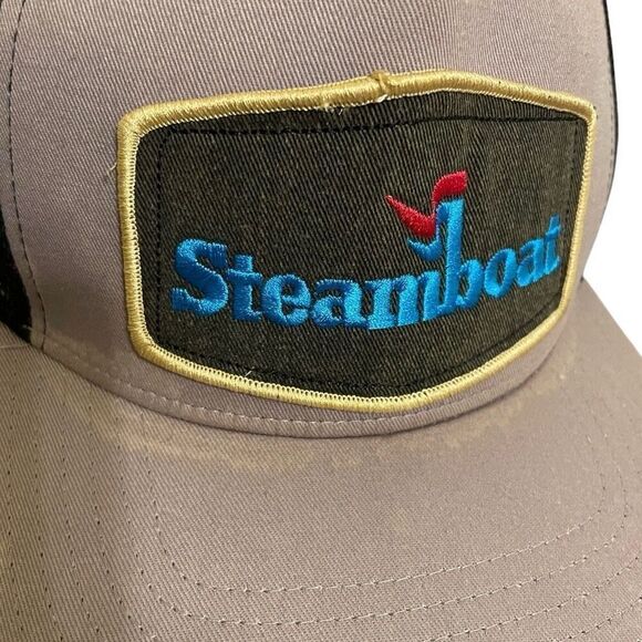 Big X Steamboat Trucker Hat OS Gray Black Embroidered Patch Retro SnapBack - Picture 4 of 4
